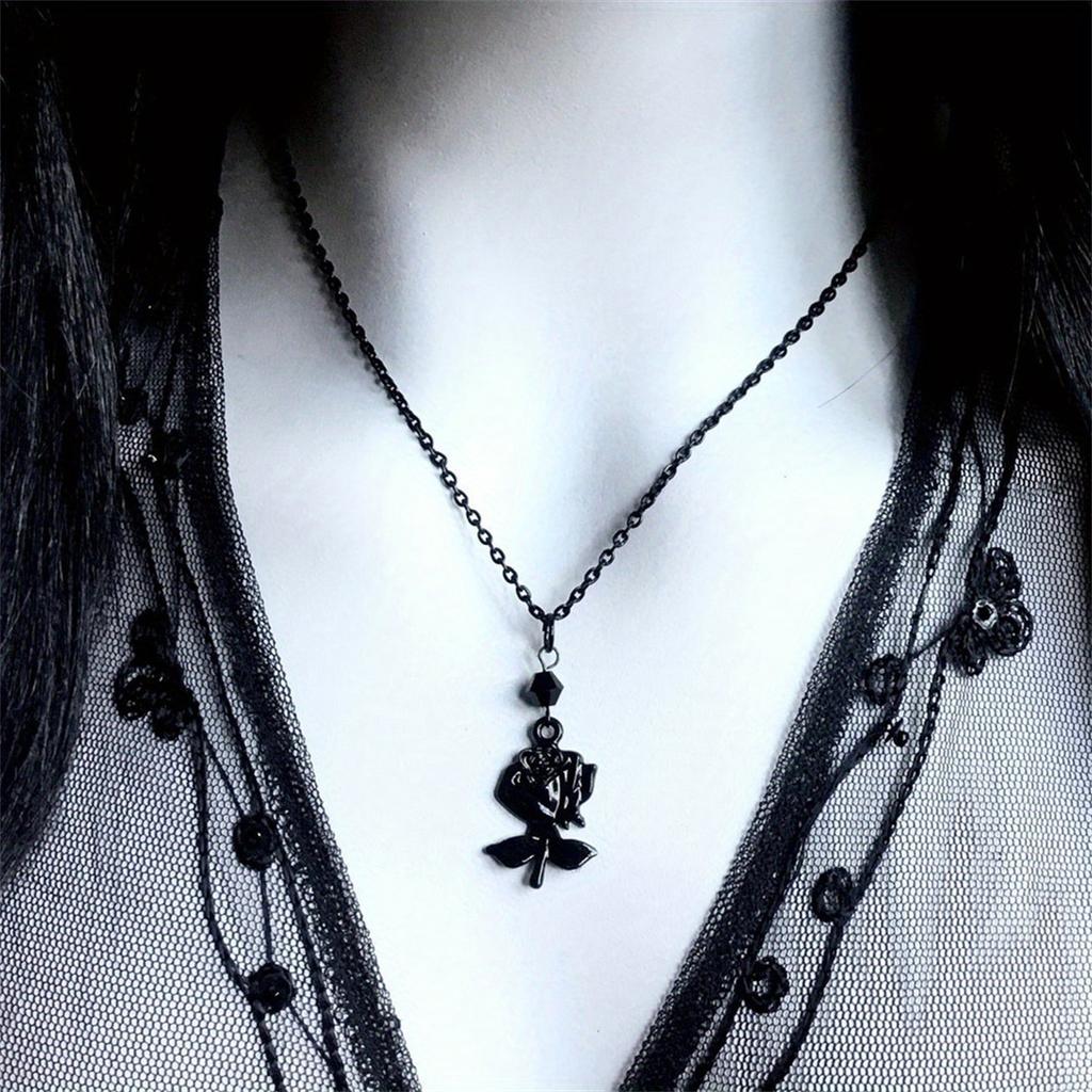 Gothic Style Necklace Black Rose Pendant Chain With Artificial Crystal Fashion Jewelry Accessory For Women Daily Wear And Party Occasions