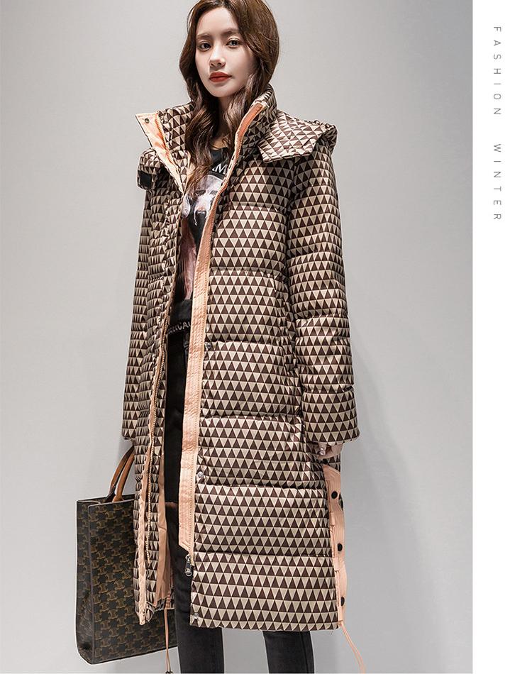 Herbst und Winter Damen einfarbig mit Kapuze kariert locker lässig verdickend warm lange Damenjacke