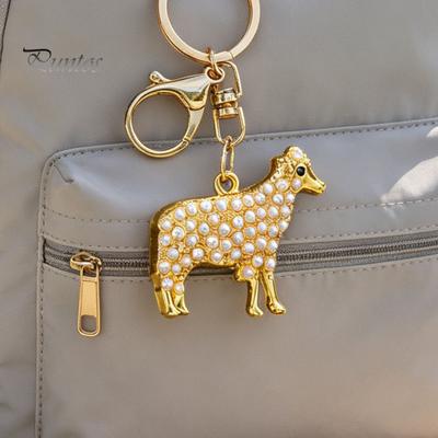 Metal Key Holder Faux Pearl Sheep Keychain, Zinc Alloy Lamb Car Ring Animal Keyring Pendant Holder, Handbags Backpacks Charm Decorative Accessory for