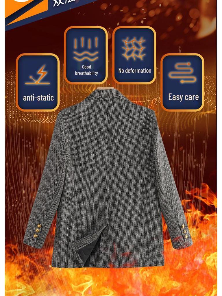 Women's Coffee-Colored Wool Blend Suit Jacket - Winter 2025, Padded, Thick, Loose Fit, Large Size.