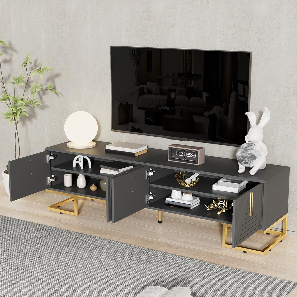 TV Cabinet, Lowboard with Textured Door, TV Furniture, Golden Handles and Golden Feet. [OLD SKU: WF5308990SAA]