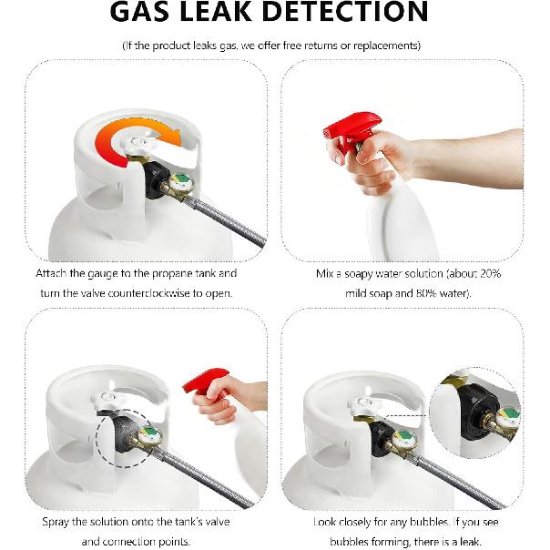 15 Inch RV Propane Hose Replacement With Gauge, 2 Pack - Stainless Steel Braided Hose For RV Two-Stage Regulator - 1/4" Male NPT & QCC1 Inlet, 350PSI
