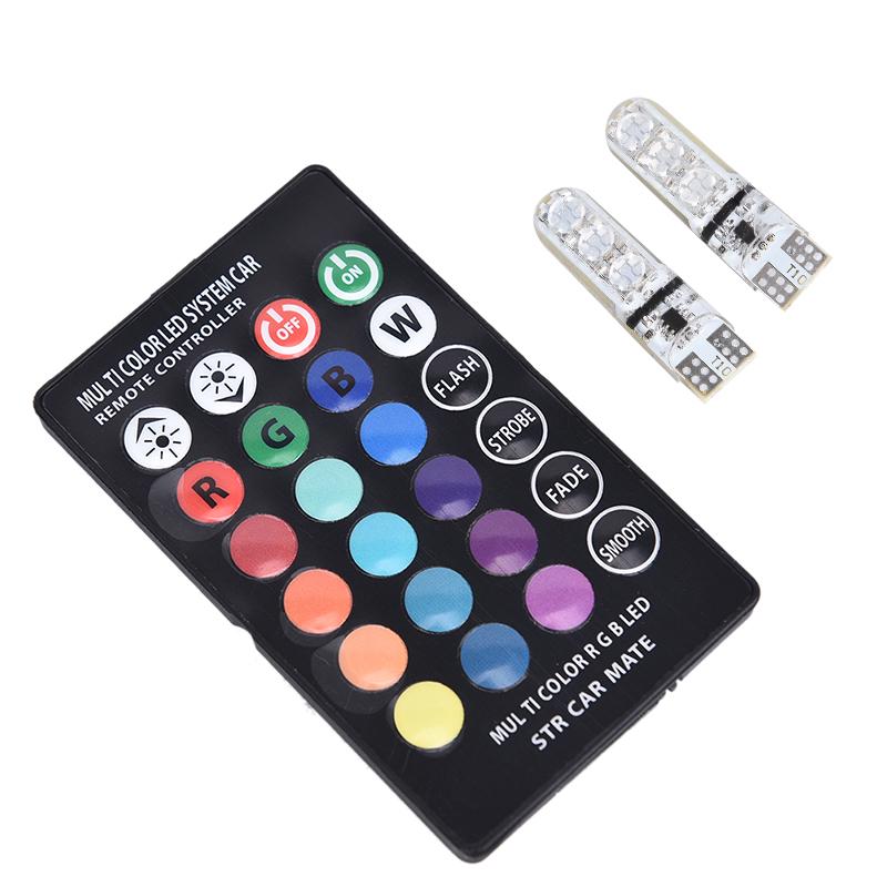 2Pcs T10 5050 W5W 6 Smd Remote Control Rgb Led Car Dome Reading Light Lamp Bulb