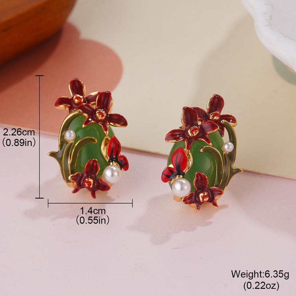 New Spring Pearl Flower Earrings Niche Design Premium Earrings 2026 Enamel Temperament Non-collision Earrings