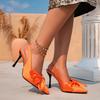 Women's Large Size Sandals Summer Solid Color Bow Tie Pointed Toe Fine Heeled High Heels