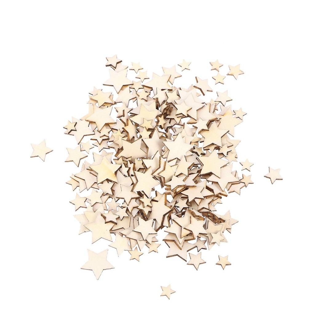 100Pcs Natural Wood Pentagram Wooden Pieces Smooth Surface Mixed Size 10Mm 12Mm 15Mm 20Mm DIY Craft Embellishments Wedding