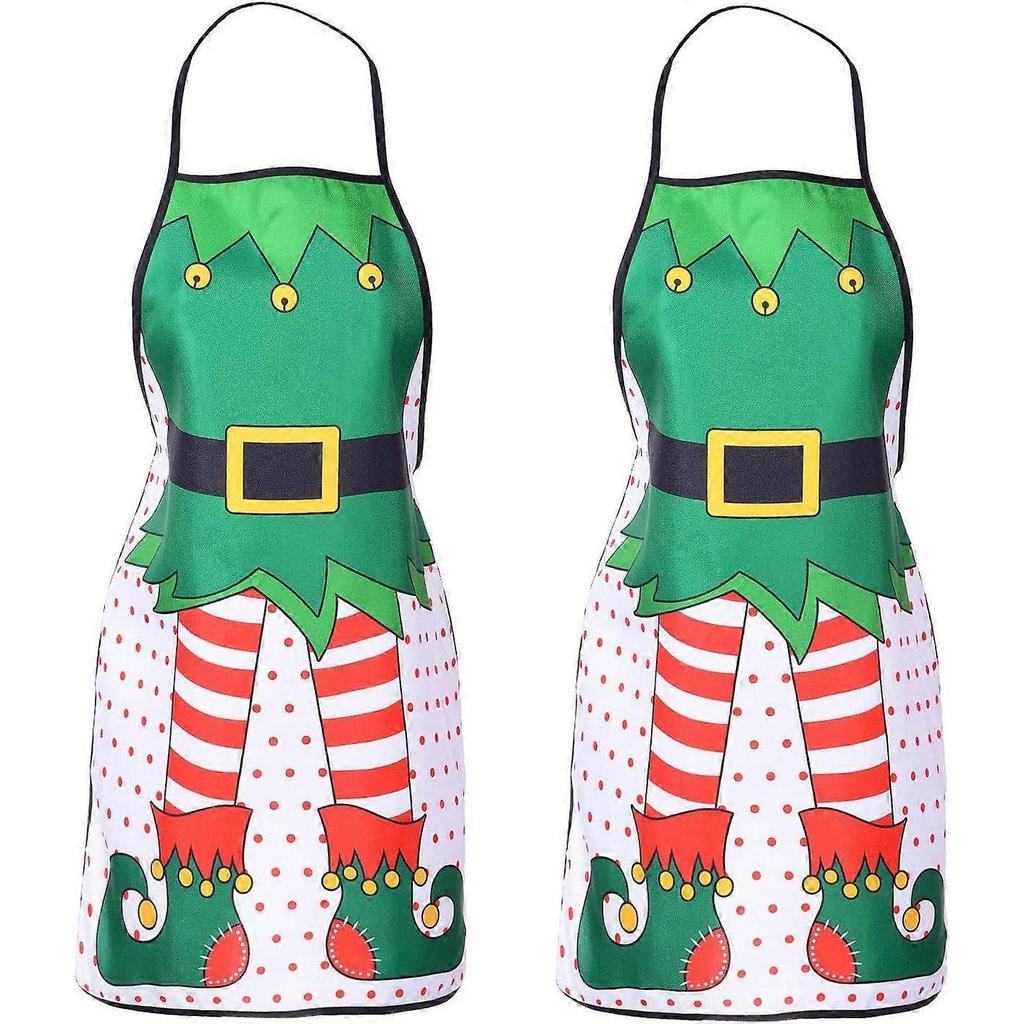 2 Pack Christmas Funny Elf Apron, Cute Kitchen Chef Bib BBQ Cooking Aprons for AdultHoliday Kitchen Apron Funny Creative Apron Dress