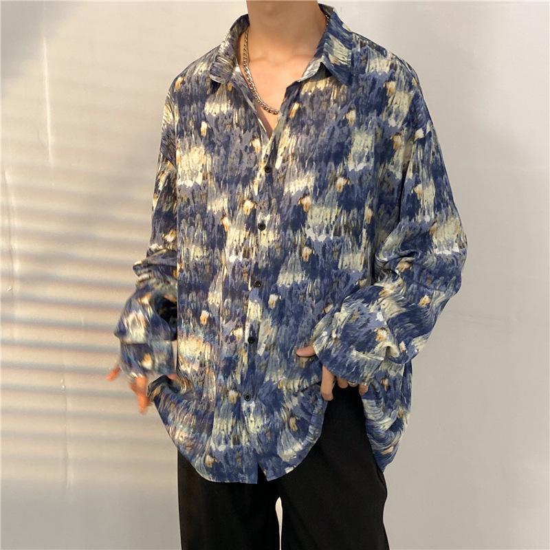 Unisex Thai Vintage Floral Long-Sleeve Shirt, Loose Fit for Street Dance, Spring/Autumn