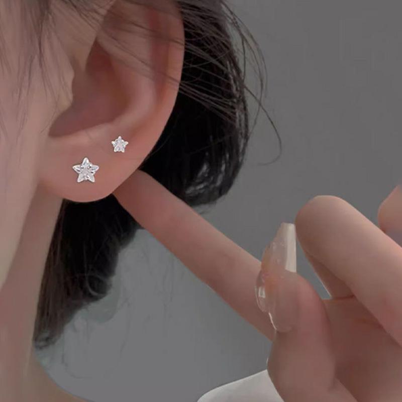 925 Silver Allergy Prevention Piercing Bone 4/5/6mm Zircon Star Mini Stud Earrings For Women Ear Hole Care Accessories
