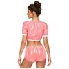 Damen Wasserdicht Vinyl Crop Top Kurzarm Klettverschluss Seiten Windelüberzug Shorts Anpassbares Badeanzug Set