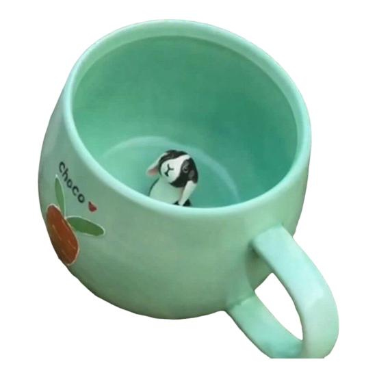 350ml Ceramic Cup with Hidden 3D Animal Handmade Figurine Mug Cartoon Rabbit Dog Cat Coffee Cup Beverage Holder