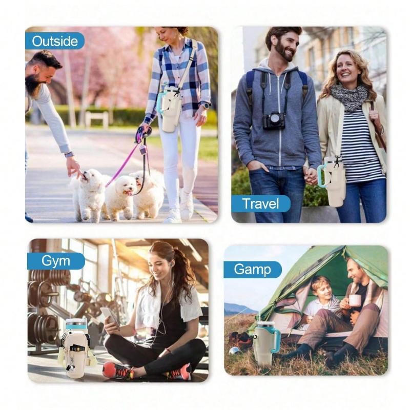1PC Water Bottle Carrier Bag With Phone Pocket,Suitable For 40/30 Oz Tumbler With Handle With Adjustable Strap Bollus Hiking Travelling Camping