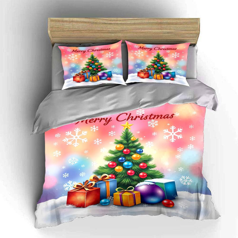 Christmas Tree with Gifts Print Bedding Duvet Cover Set Duvet Cover Pillowcases  (1*Duvet Cover 2*Pillowcases, without duvet insert)