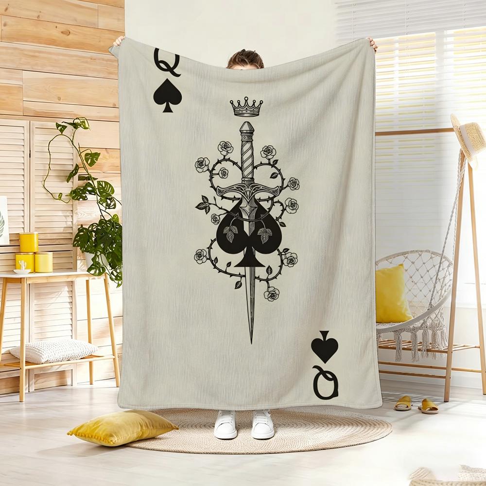 Artwork Q-Q Playing Cards Throw Lightweight 240g Flannel Blanket Soft Skin-friendly for Summer Cooling