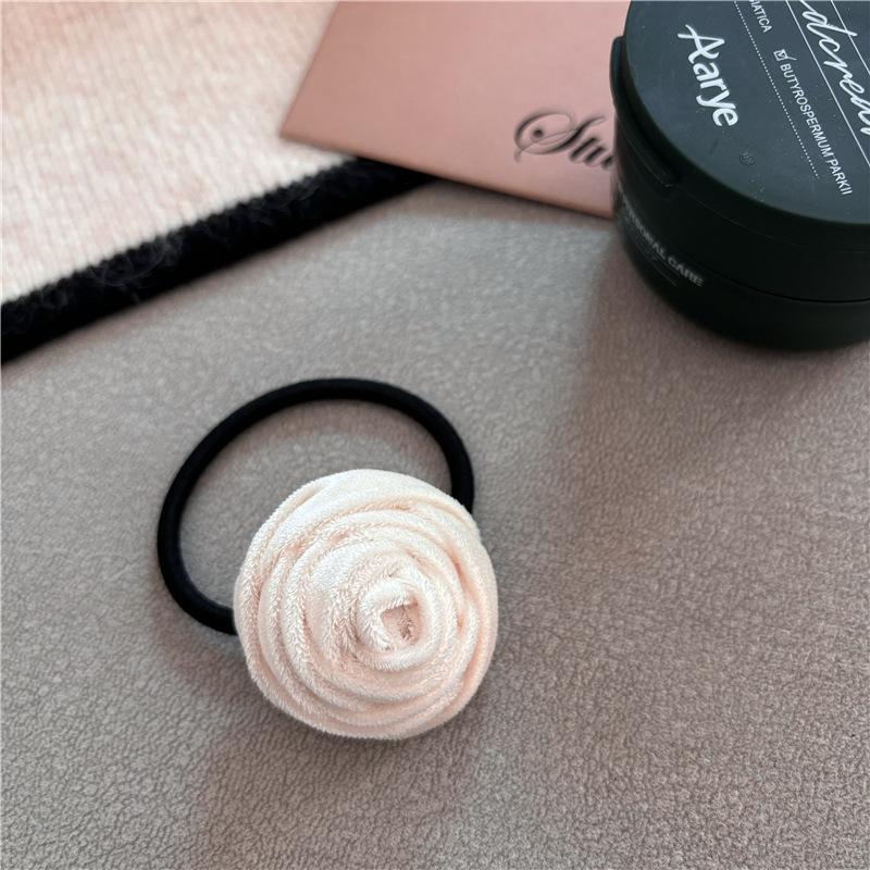 Velvet Floral Elastic Hair Tie Bun Ring - Korean Style for Women