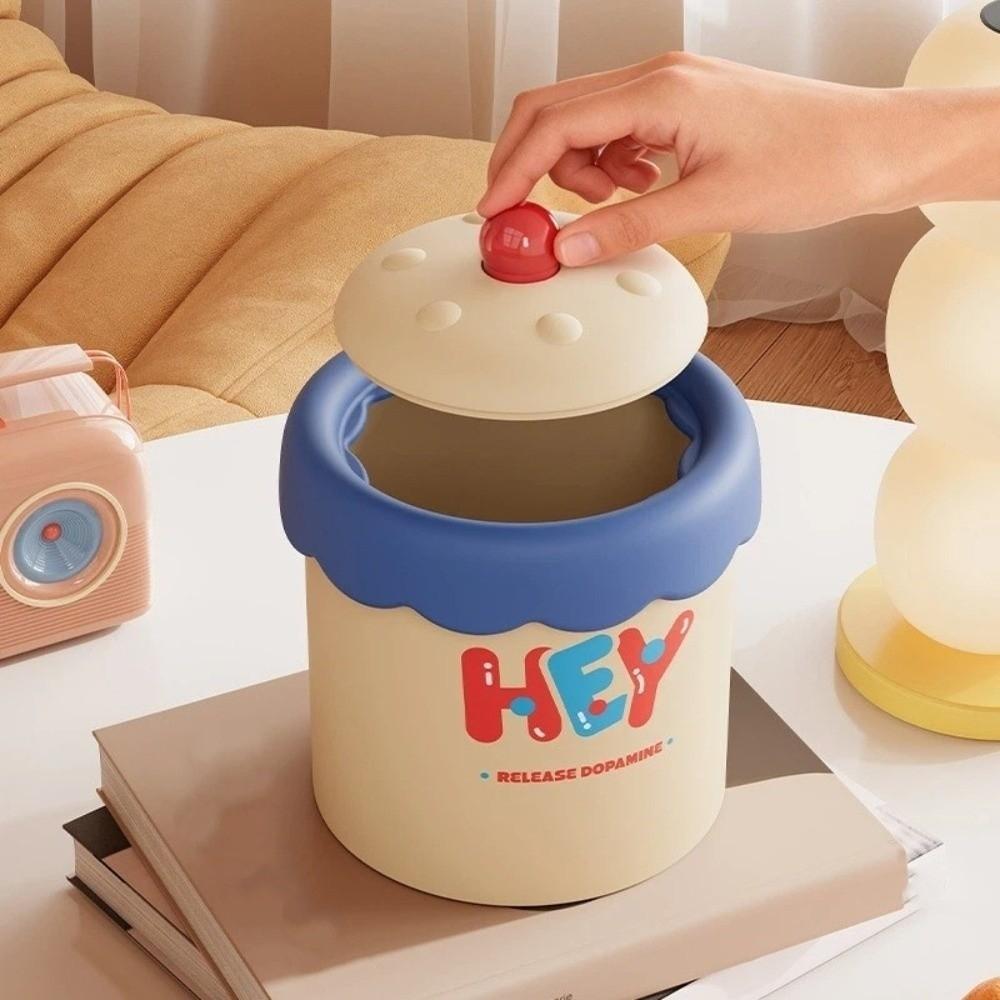 Cartoon Mini Waste Bin with Cover Waste Paper Basket Storage Bucket Tea Slag Can Office