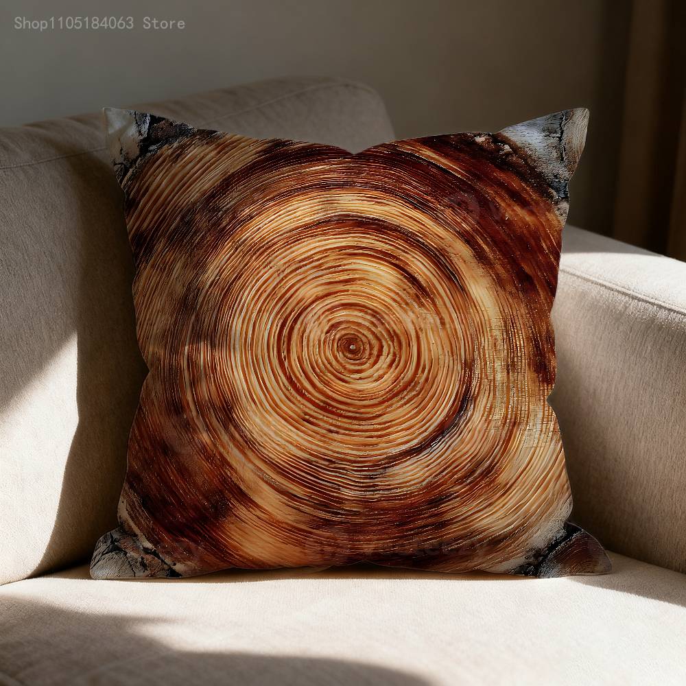 Natural Woodland Tree Ring Pattern Pillow Case For Sofa Decor Car Office Room Printing Cushion Cover Decorations and Protector