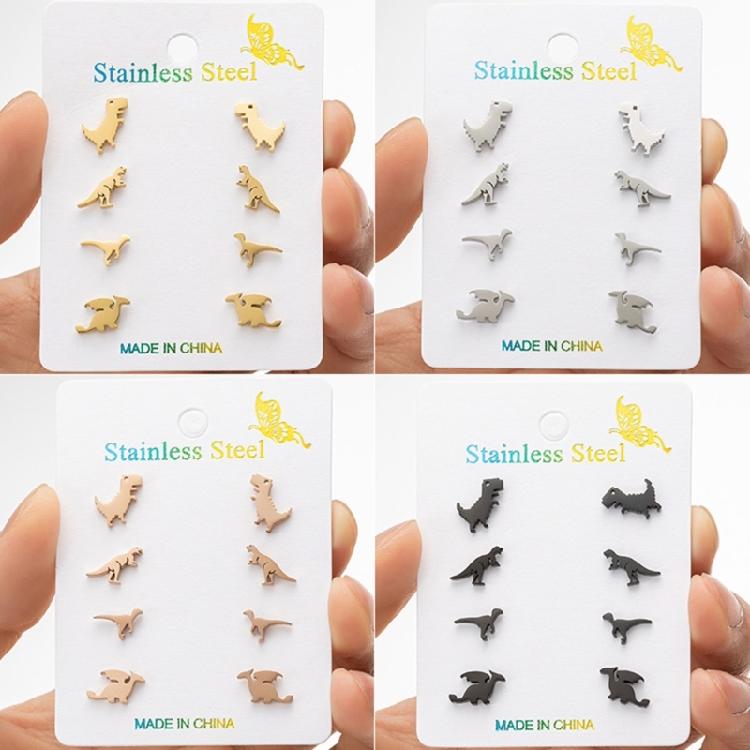 4 Pairs Dinosaur Earrings Fun Stainless Steel Ear Studs Dinosaur Ear Jewelry Suitable for Fashionable Teens Present