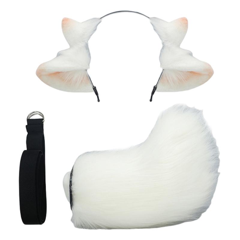Sheep Ear Headband and Sheep Tail Set Halloween Sheep Costume Accessories for Kid Adult Halloween Christmas Cosplay