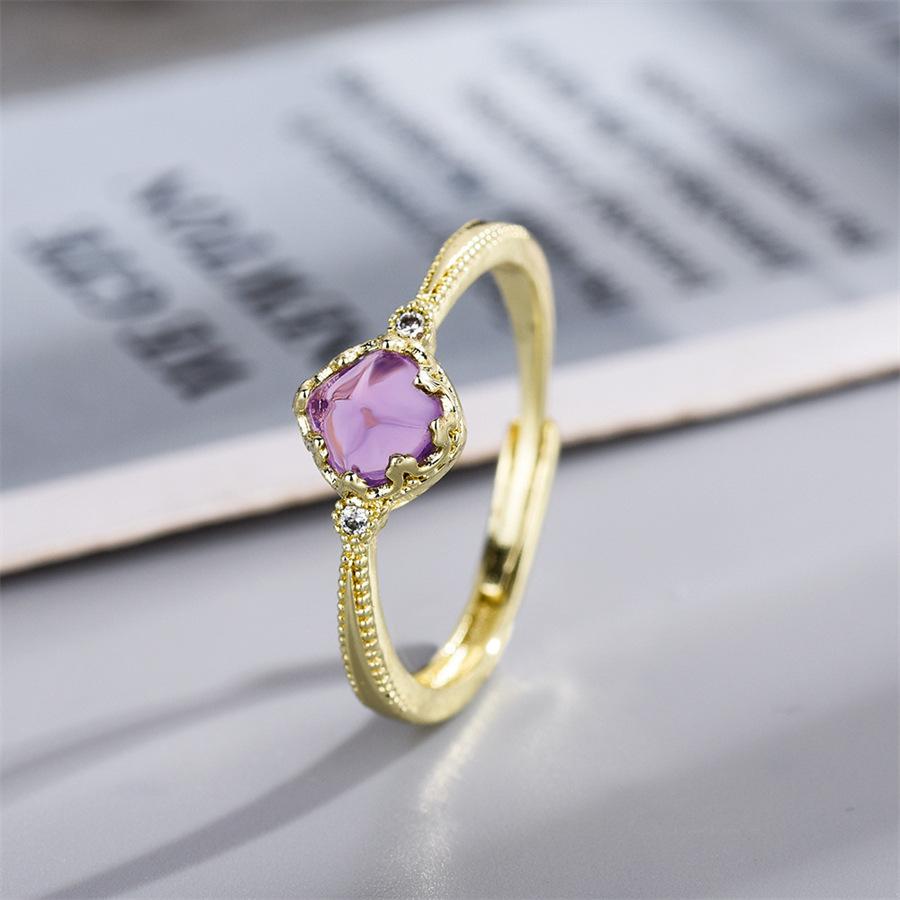 Маленькое свежее кольцо с фиолетовым драгоценным камнем, универсальное регулируемое кольцо с индивидуальностью