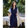 Demana Summer Color Block Tie-Waist Midi Dress