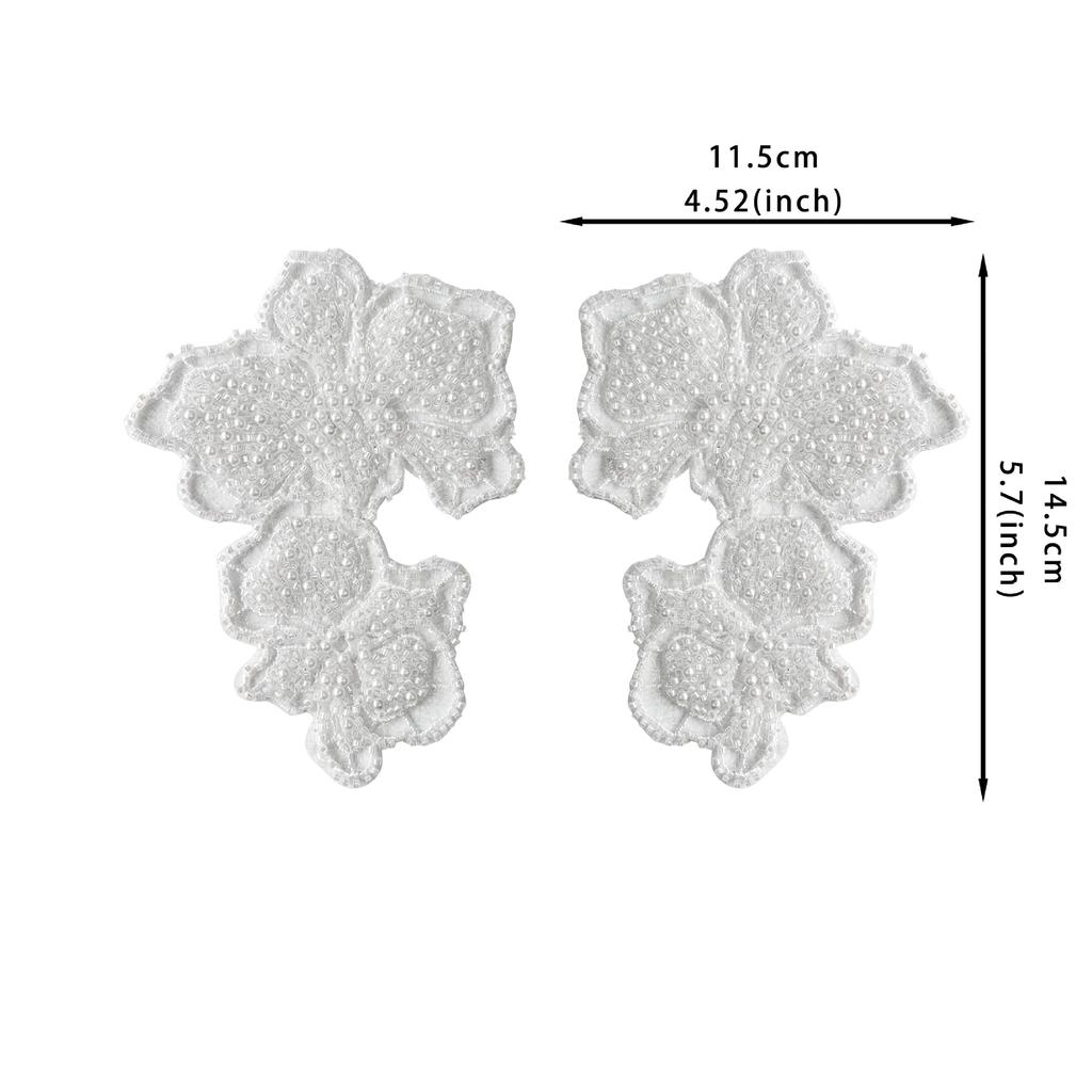 White Handmade Beads Three-Dimensional Flower Applique Clothing Accessories Wedding Dress Decoration Embroidery Cloth Sticker