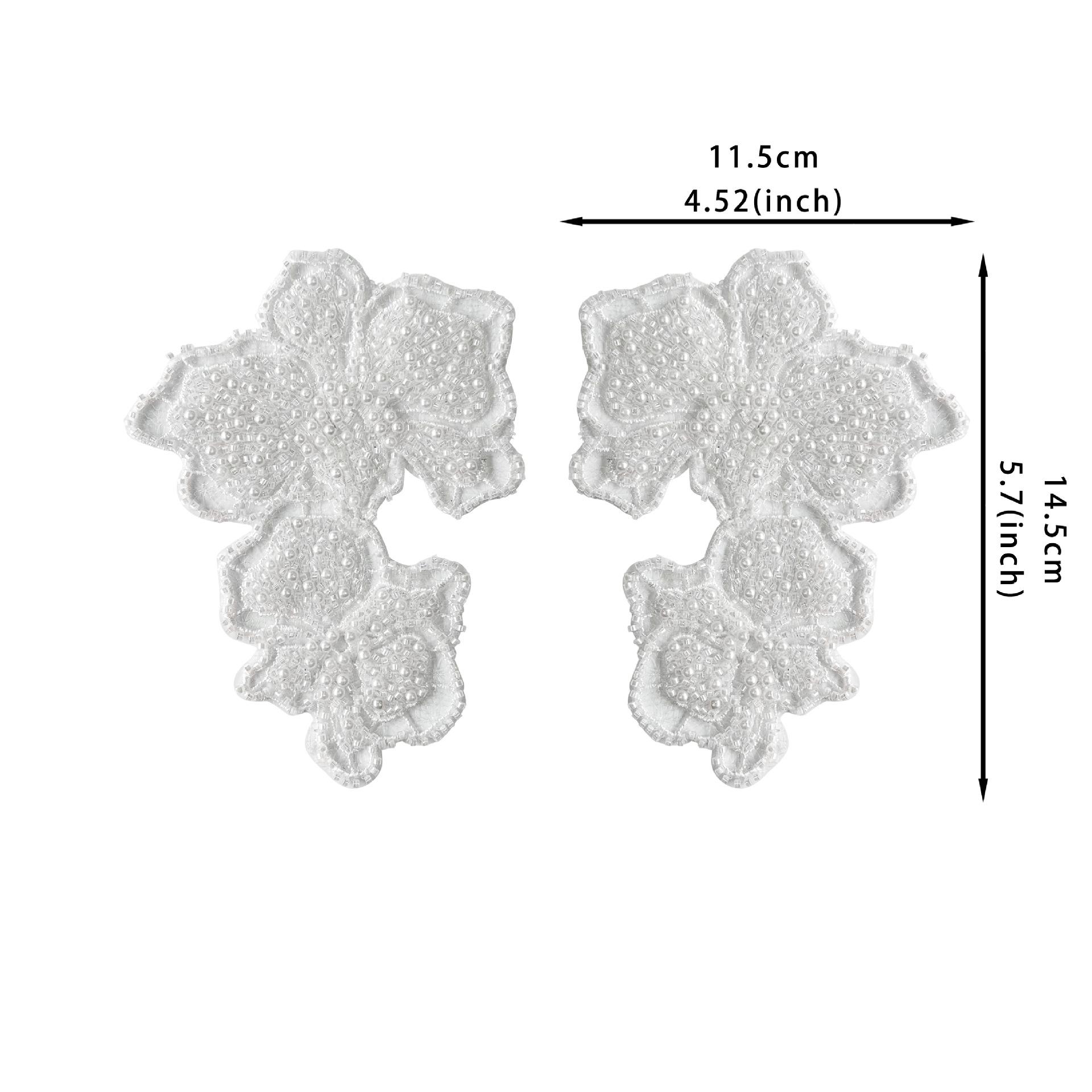 

White Handmade Beads Three-Dimensional Flower Applique Clothing Accessories Wedding Dress Decoration Embroidery Cloth Sticker H8099 white pair