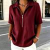 Damen Oberteile Revers Reißverschluss Halbe Knopfleiste Kurzarm Pullover Oberteile Normale Passform Einfarbige Freizeitbluse Partys Urlaube Tägliche Kleidung