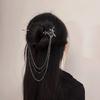 Modern Hair Stick Rose Flower Metal Tassel Hairpin Forks for Women Black Beads Fringe Hair Clasp New Chinese Hanfu Hair Jewelry