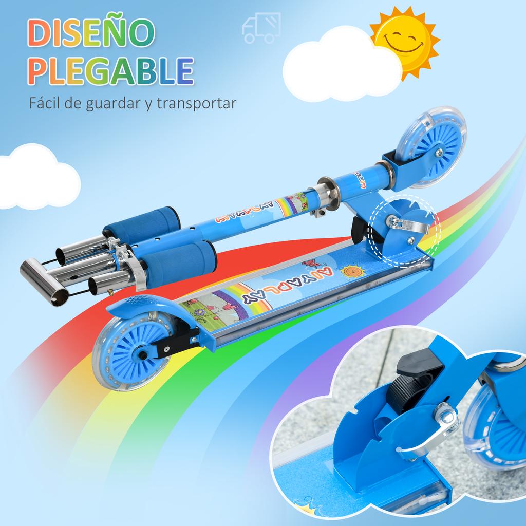 Foldable Kids Scooter with Lights, Music, Adjustable Height, Bright Wheels, LED Pedals, 50kg Load Capacity, 67x32x65-78 cm, Blue