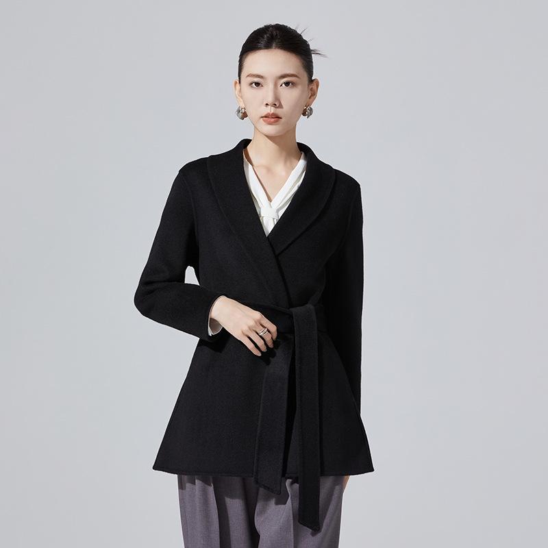 Women's Elegant Double-Sided Wool Coat with Notched Lapel, Perfect for Autumn/Winter