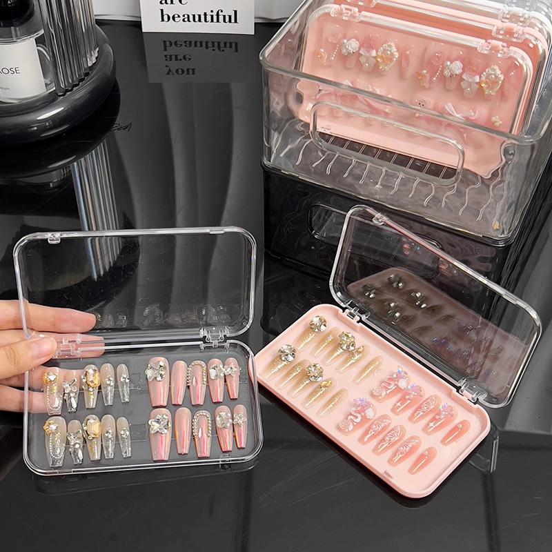 Transparente Schmuckschatulle aus Kunststoff Aufbewahrungsbox für Press-on-Nägel Rechteckig Präsentation für Falschnägel Salon-Essentials Behälter mit Deckel