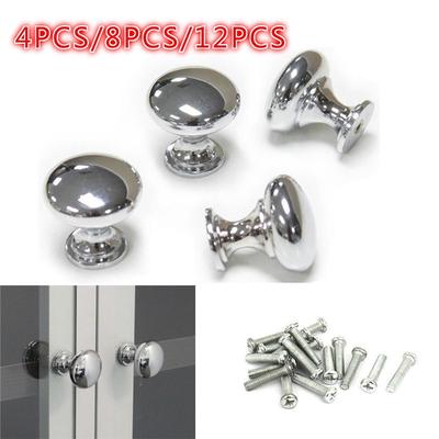 4pcs/8pcs/12pcs Chrome Metal Door Knobs Drawer Wardrobe Kitchen Cupboard Handles Silver