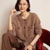 Women's Retro Floral Button-Up Cashmere Cardigan - Round Neck, Thick, Double Pocket, Slimming Knit Sweater for Autumn/Winter