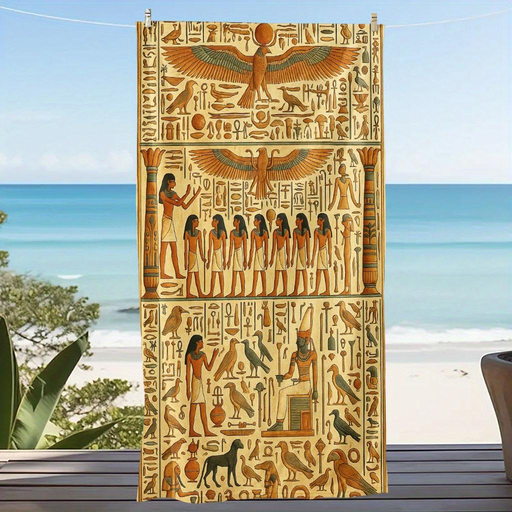 

Ancient Egyptian Hieroglyphic Beach Towel, Pharaoh and Anubis Art Quick-Dry Sand-Free Microfiber Bath Towel for Pool and Decor W40*H60(CM)