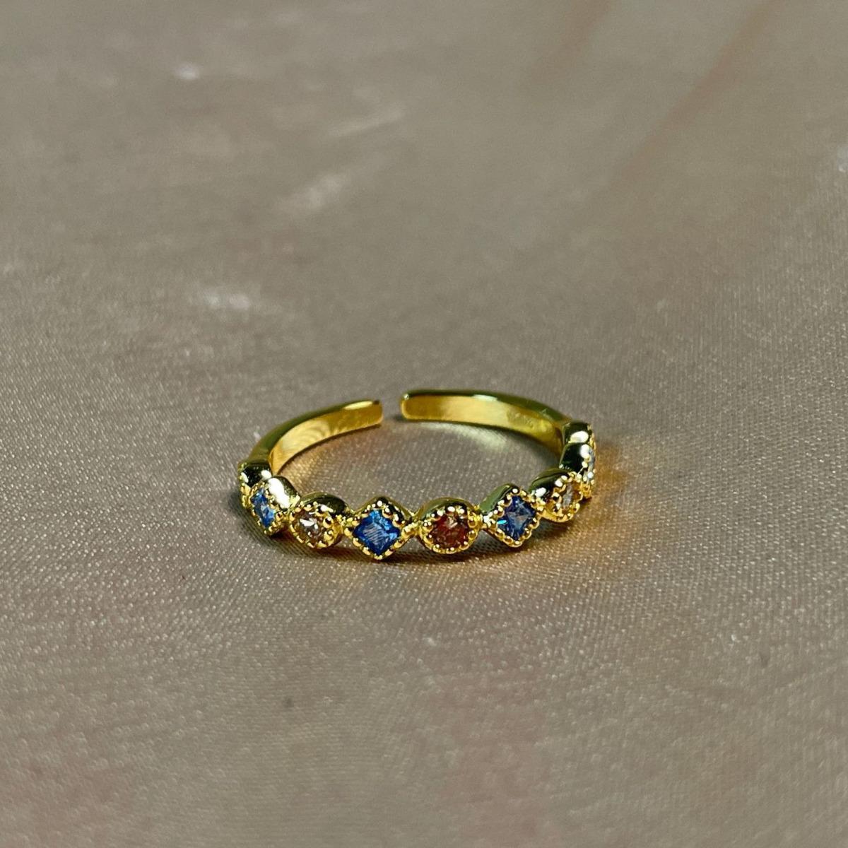 

Японское винтажное кольцо из стерлингового серебра с аквамарином и цирконом Adjustable Open Size