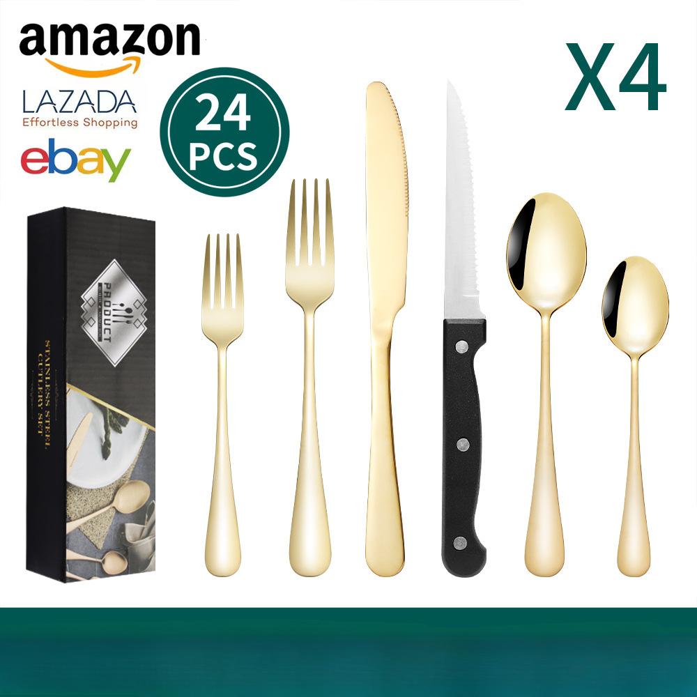 1010 Knife Fork and Spoon Stainless Steel Tableware Set 24-piece Tableware Steak Knife Fork and Spoon
