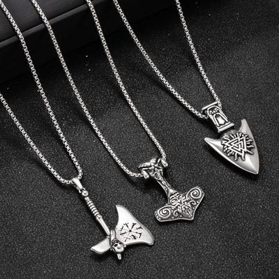 Stainless Steel Necklace Casting Hammer Axe Pendant Men's Retro Hip-Hop Titanium Steel Jewelry Factory Direct Sales