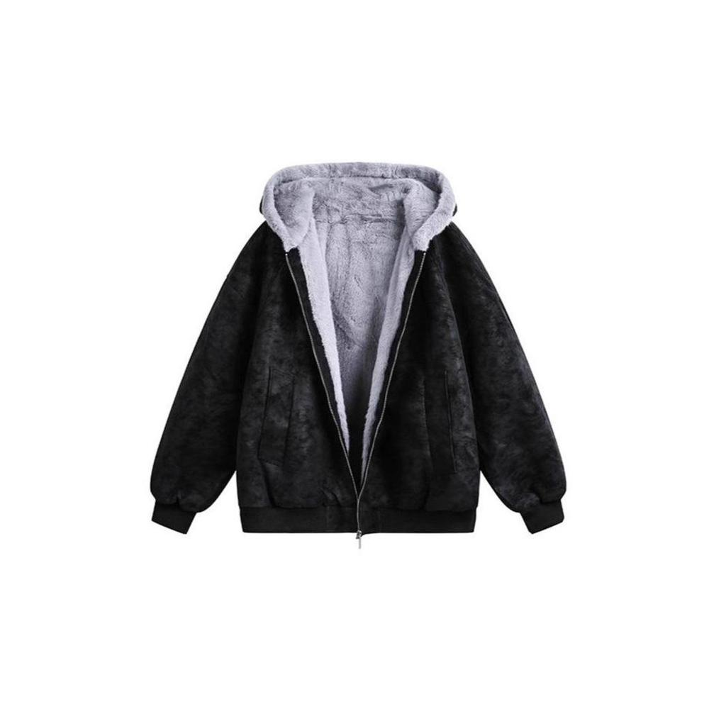 Unisex-Jacke aus robustem PU-Leder mit Litschi-Muster, Pelzkragen, dick gefüttert für den Winter, plus Samt, Kapuzen-Baumwolljacke für Paare.
