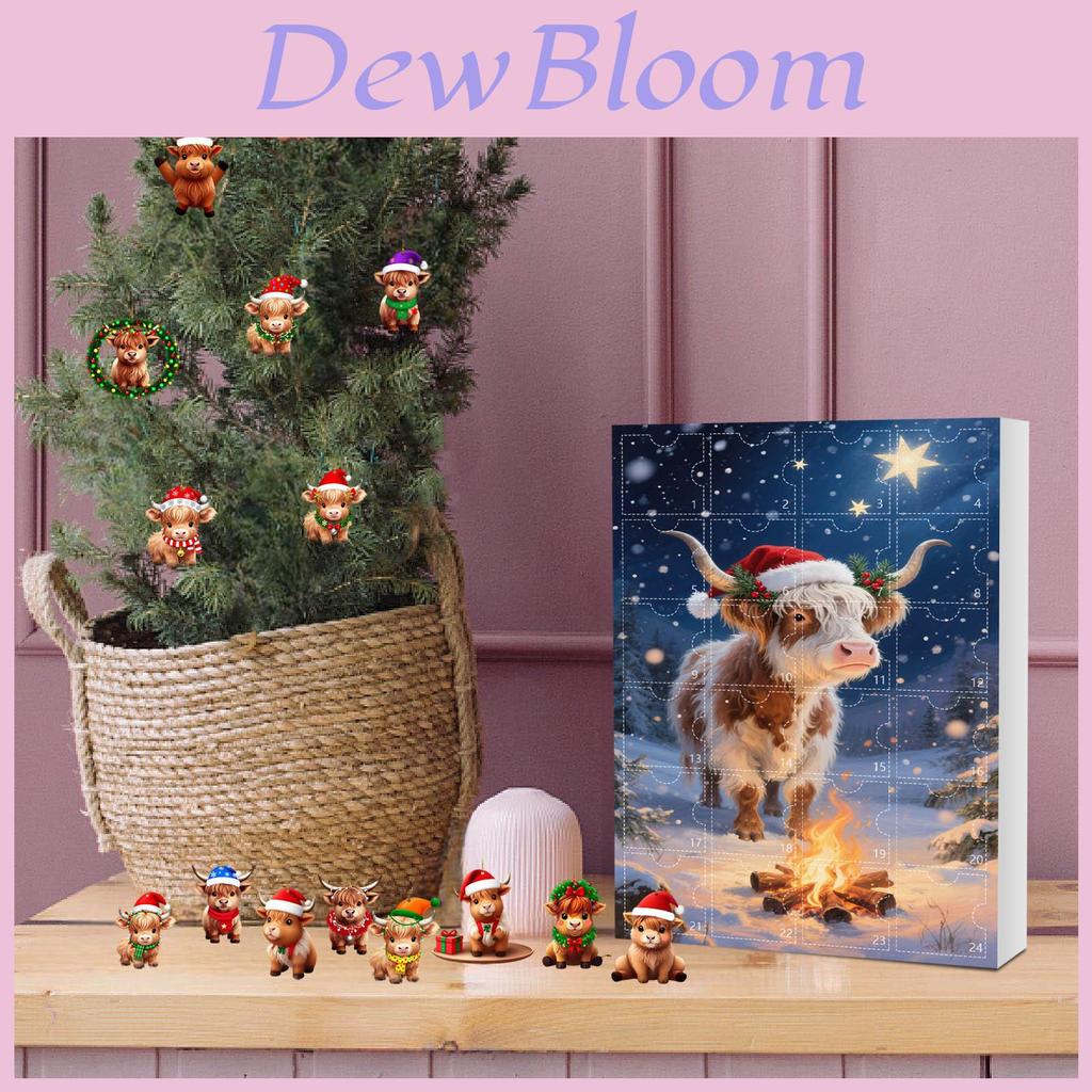 Christmas 24day Advent Calendar With Acrylic Cow Ornament For Holiday Gift Giving