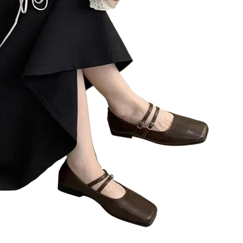 Fashion 2025 New Square Toe Comfortable Casual and Versatile Spring and Summer Flat Shoes Elegant and Fashionable Retro Women's Shoes