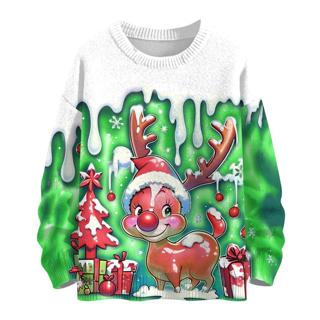 Women's Casual Long Sleeve Woolen Christmas Sweatshirt Fall Vacation Long Sleeve Pullover