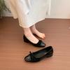 French gentle style beautiful bow square head single shoes women's 2025 new models with skirt temperament patent leather light mouth ladyshoes