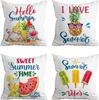 Hello Summer Vibes Gnome Decorative Throw Pillow Cover 18X18In Set Of 4 Ice Cream Popsicle Juice Porch Patio Outdoor Couch