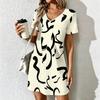 Mode d'été pour femmes Robe à col en V à manches courtes avec imprimé géométrique rétro Jupe courte sexy Robes