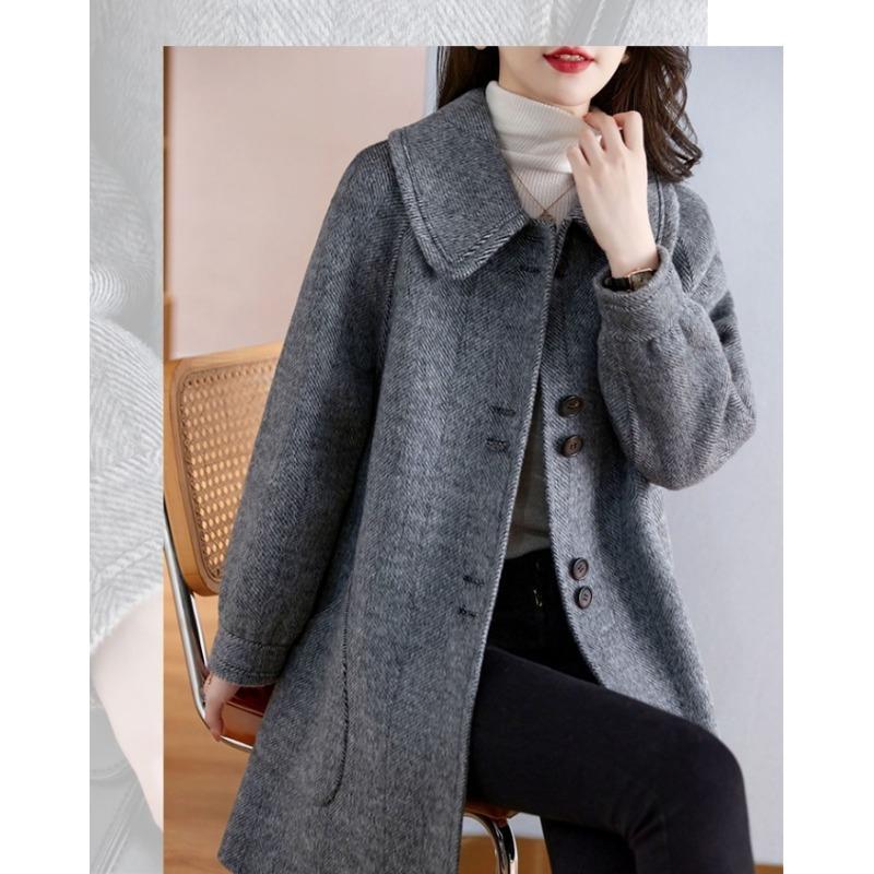 Casaco de Lã Vermelho Feminino Moda Inverno Slim Abotoamento Simples Trench Exterior de Alta Qualidade