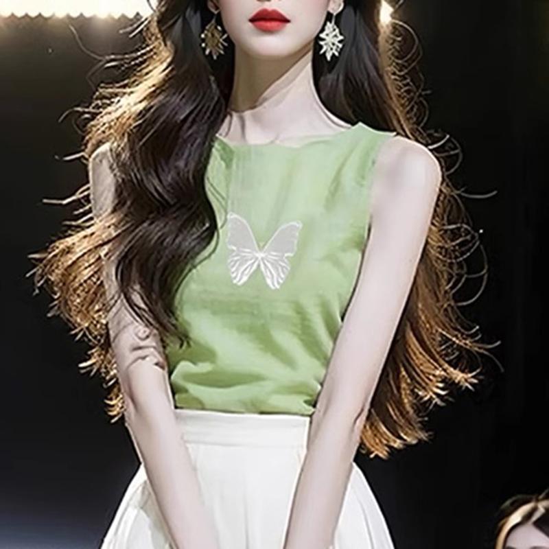 

ZANZEA Женские летние майки с круглым вырезом и открытыми плечами с принтом 4XL зелёный