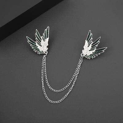 New Trendy Suit Badge Angel Wings Chain Buckle Collar Pin Retro Diamond-encrusted High-end Brooch Jewelry