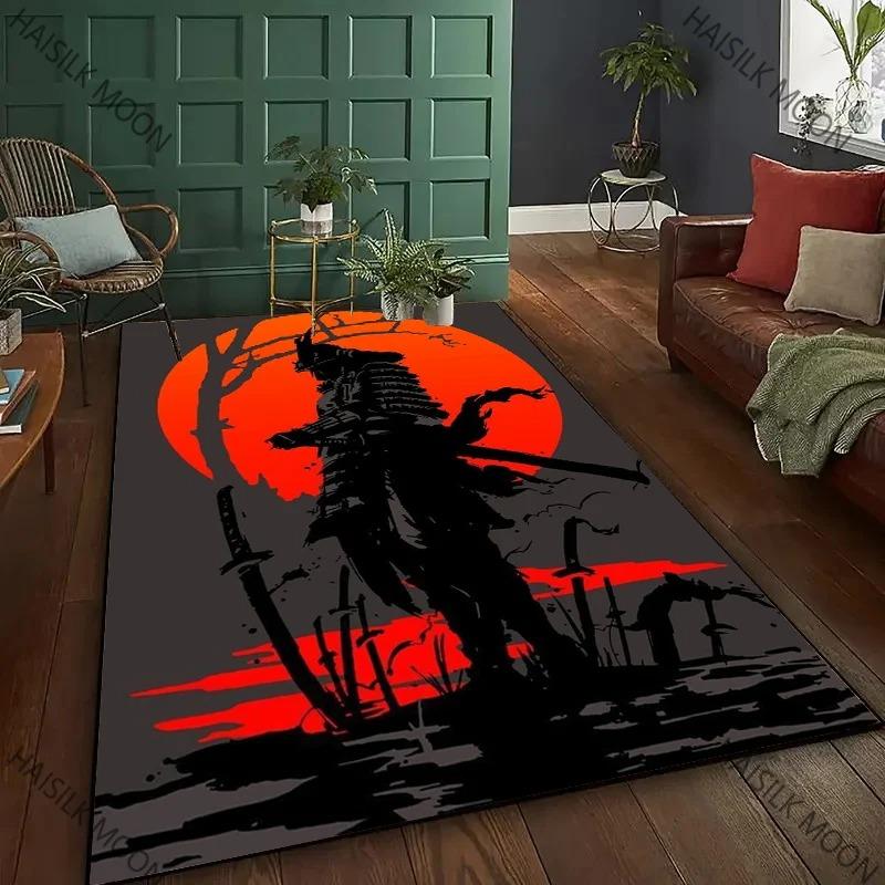 3D HD Printing Samurai Pattern Carpet Bedroom Living Room Computer Room Office Large Area Rugs Available in All Seasons Mat Gift