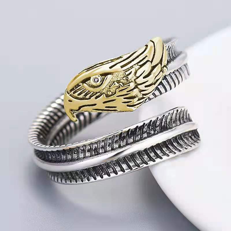 Retro Domineering Feather Eagle Spread Its Wings Open Ring Men's Ring